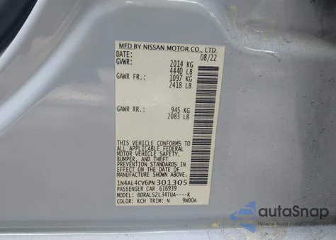 2023 Nissan Altima Sr Vc-Turbo Fwd from USA, damaged, VIN 1N4AL4CV6PN301305